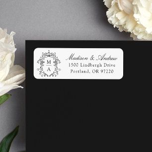 Elegantes Hochzeitsanschriftetikett mit schwarzem