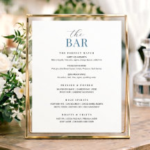 Elegantes Hochzeitsbar-Menü-Schild Chic Minimalist