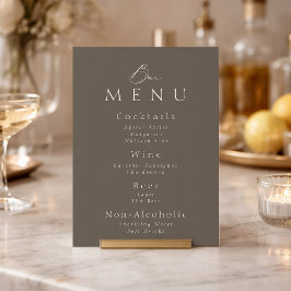 Elegantes Hochzeitsbar-Menü-Schild in Taupe Einladung