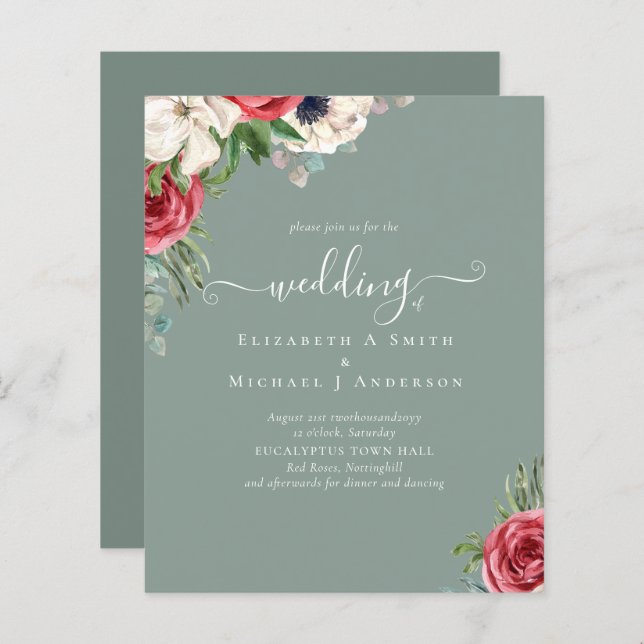 Elegantes Hochzeitsbudget Red White Blue Floral (Vorne/Hinten)