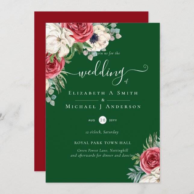 Elegantes Hochzeitsbudget Red White Blue Floral (Vorne/Hinten)