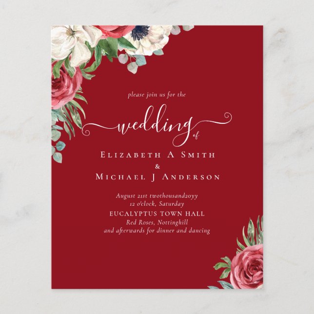 Elegantes Hochzeitsbudget Red White Blue Floral Flyer (Vorne)