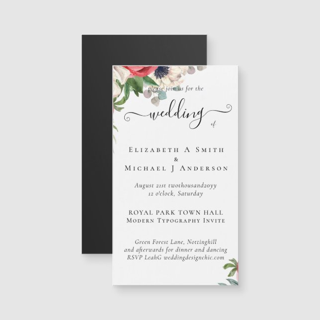 Elegantes Hochzeitsbudget Red White Blue Floral Magnetkarte (Vorne/Hinten)