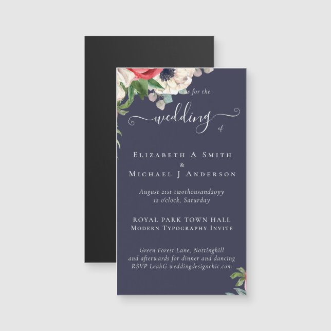 Elegantes Hochzeitsbudget Red White Blue Floral Magnetkarte (Vorne/Hinten)