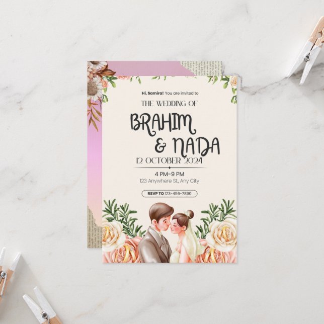 "Elegantes Hochzeitsdesign Einladung (Vorderseite/Rückseite Beispiel)