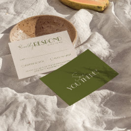 Elegantes Hochzeitsdesign in Altgrün und Luxus RSVP Karte
