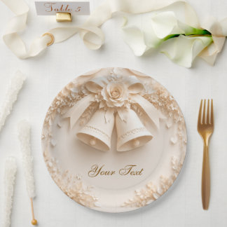 Elegantes Hochzeitsdesign mit Glocken und Rosen Pappteller