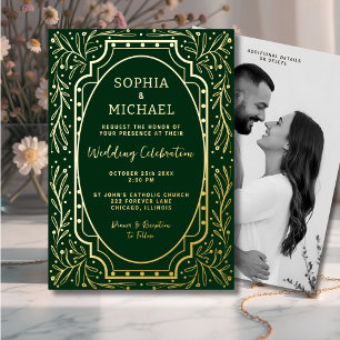 Elegantes Hochzeitsempfang Foto Rich Green Gold Folien Feiertagskarte