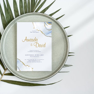 Elegantes Hochzeitsempfang in Blau und Gold Einladung