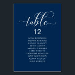 Elegantes Hochzeitsessen, Gästekarte Tischnummer<br><div class="desc">Hochzeitliches Abendessen Gästekartenkarte,  moderne elegante blaue Schrift Navy. Passen Sie den Text an und / oder entfernen und füllen Sie mit Ihrem Hochzeitskonzert themed.</div>