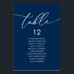 Elegantes Hochzeitsessen, Gästekartentisch Tischnummer<br><div class="desc">Hochzeitliches Abendessen Gästekartenkarte,  Modernes,  elegantes Script. Passen Sie den Text an und / oder entfernen und füllen Sie mit Ihrer Hochzeitsfeier themed (Navy Blue).</div>
