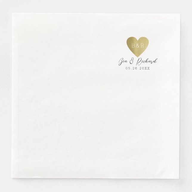 Elegantes Hochzeitsessen Napkins mit Herz und Name Serviette (Vorderseite)