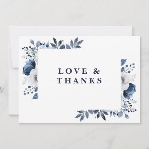 Elegantes Hochzeitsfoto in Navyblau und Weiß mit B Dankeskarte