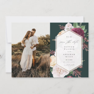 Elegantes Hochzeitsfoto mit Blumenmotiv  Save The Date