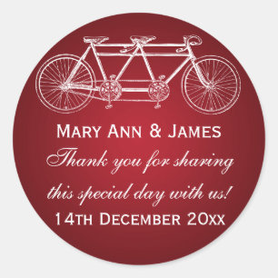 Elegantes Hochzeitsgeschenk-Tag Tandem Fahrrad Rot Runder Aufkleber