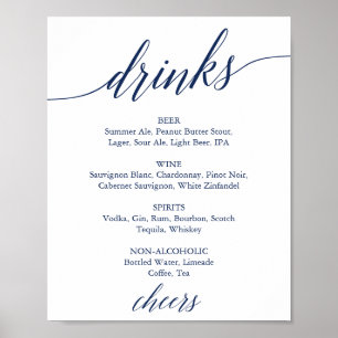 Elegantes Hochzeitsgetränke-Menü-Schild in Navy mi Poster