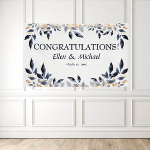 Elegantes Hochzeitsglückwunsch-Banner Blau Gold Banner