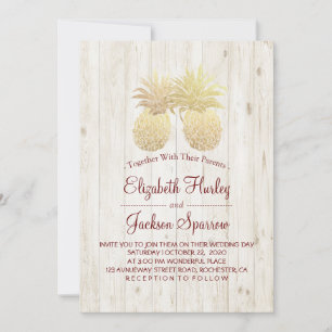 Elegantes Hochzeitsgold Ananas Couple Rustikales H Einladung