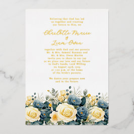 Elegantes Hochzeitsgold von Navy & Yellow Floral Folieneinladung