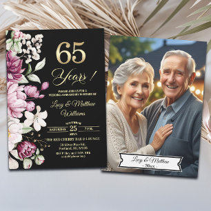 Elegantes Hochzeitsjubiläumsfoto Gold 65 Floral Einladung