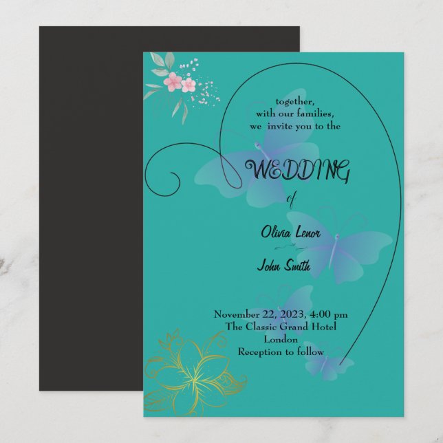 Elegantes Hochzeitskartendesign Einladung (Vorne/Hinten)