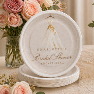 Elegantes Hochzeitskleid-Brautparty Pappteller