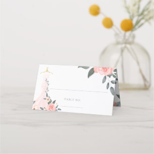 Elegantes Hochzeitskleid mit floralen Rosa Rosenfa Platzkarte