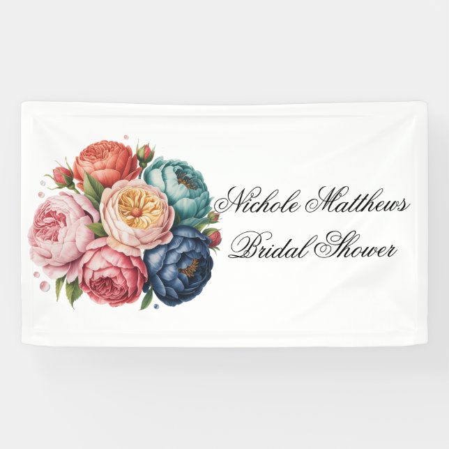 Elegantes Hochzeitskranz-Brautparty Banner (Horizontal)