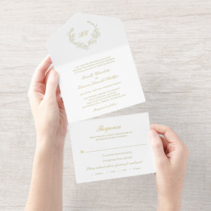 Elegantes Hochzeitskränzchen-Monogramm All-in-One-Einladung