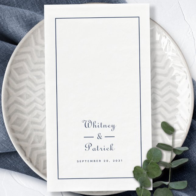 Elegantes Hochzeitskript Minimalistisches blaues A Serviette (Elegant Wedding Script Minimalist Navy Blue Dinner Paper Guest Towels)