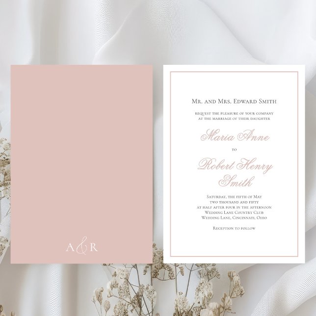 Elegantes Hochzeitskript Pink Blush Einladung (Classic Blush Pink wedding invitations. )