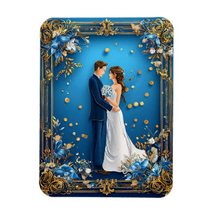 Elegantes Hochzeitskuppeln mit Blumenrahmen Magnet