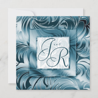 Elegantes Hochzeitsleder Floral Silver Aquamarin Einladung
