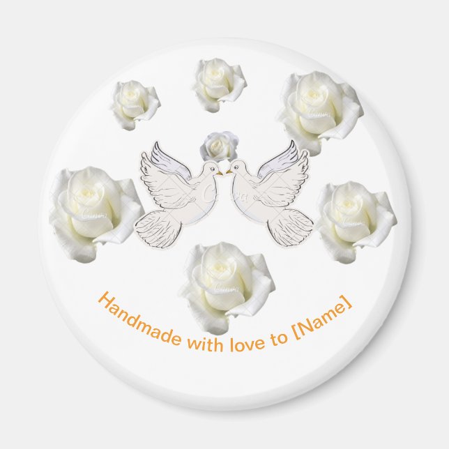 Elegantes Hochzeitsmagnet mit Tauben und weißen Ro Magnet (Vorne)