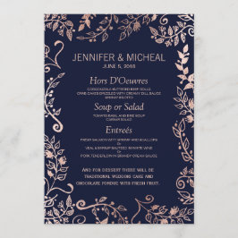 Elegantes Hochzeitsmenü der Blue Rose Gold Floral Menükarte