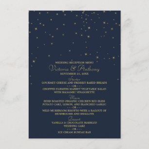 Elegantes Hochzeitsmenü der Marine & Gold Falling  Menükarte