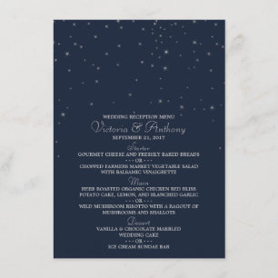 Elegantes Hochzeitsmenü der Navy und Silver Fallin Menükarte