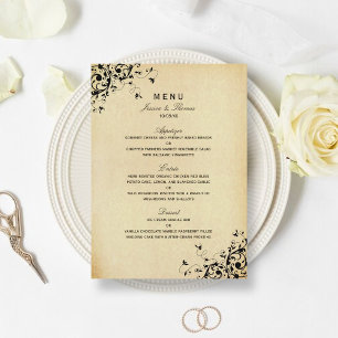 Elegantes Hochzeitsmenü für antike Wirbel Menükarte