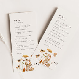 Elegantes Hochzeitsmenü für moderne Woodland Fall Menükarte