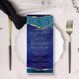 Elegantes Hochzeitsmenü für Navy Blue & Gold Agate Werbekarte