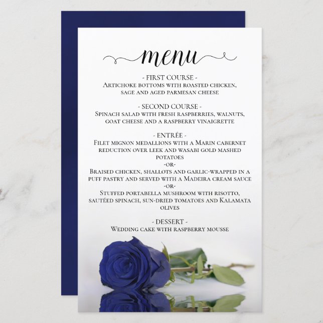 Elegantes Hochzeitsmenü für Navy Blue Rose (Vorne/Hinten)