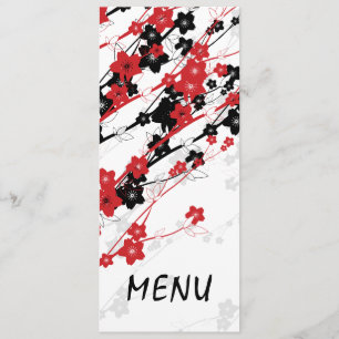Elegantes Hochzeitsmenü Japanische Blume Rot Menükarte