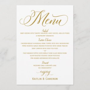 Elegantes Hochzeitsmenü   Luxus Gold Typografie Menükarte