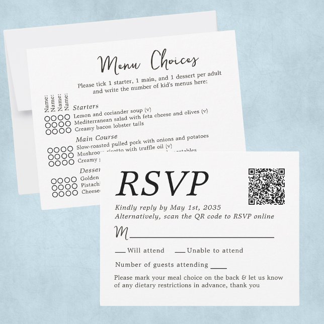 Elegantes Hochzeitsmenü mit 4 Gästekarten RSVP Karte (Elegant Wedding RSVP Menu Choices 4 Guests Card
)