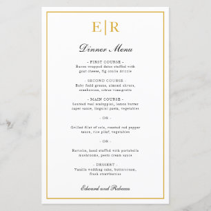 Elegantes Hochzeitsmenü mit Goldmonogramm