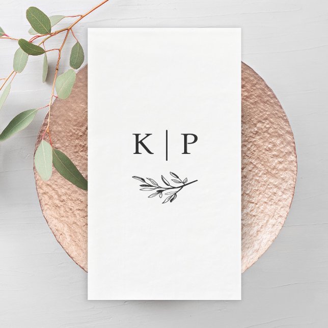 Elegantes Hochzeitsmonogramm Grün  Serviette (Simple Wedding Monogram with Greenery Guest Towels Napkins.)