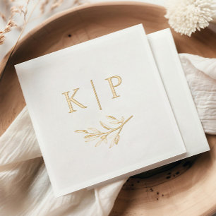 Elegantes Hochzeitsmonogramm Grünzeug Blätter Servietten Mit Folie