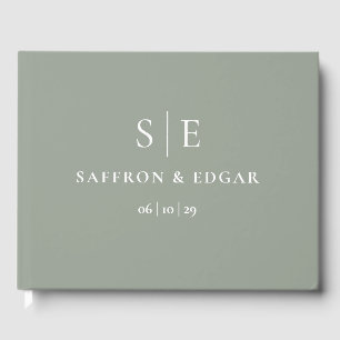 Elegantes Hochzeitsmonogramm in Salbeigrün Gästebuch