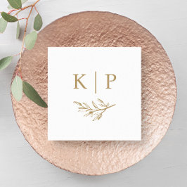 Elegantes Hochzeitsmonogramm mit grünen Blättern Serviette