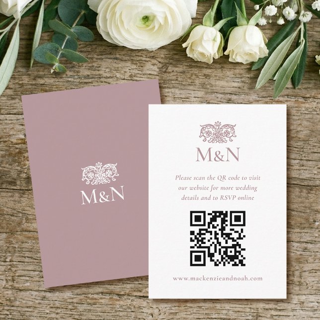 Elegantes Hochzeitsmonogramm mit QR-Code zum RSVP  Begleitkarte (Von Creator hochgeladen)